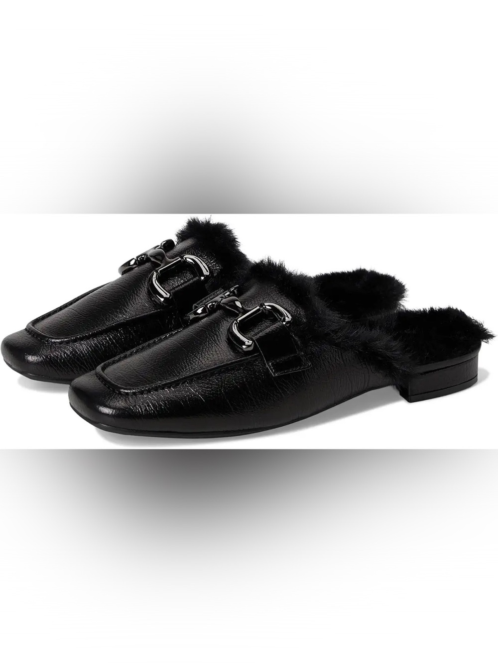 Vaneli Skyla Black Litchi Grain Leather Faux Fur Lined Mule, size 8.5